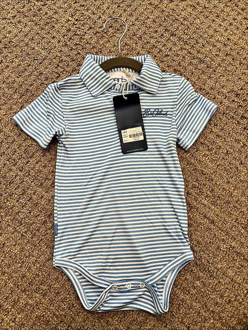 Garb Infant Carson Performance Polo Bodysuit Blue & White Boys 18M
